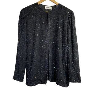Swee Lo Cardigan Blouse Jacket Sz M Vintage Iridescent Silk Sequins Beaded 80s